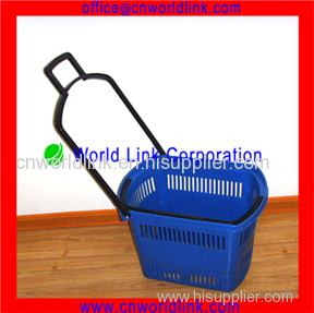 China 45L New Design Rolling Plastic Supermarket Shopping Plastic Handle Basket