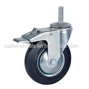 Rubber caster with brake