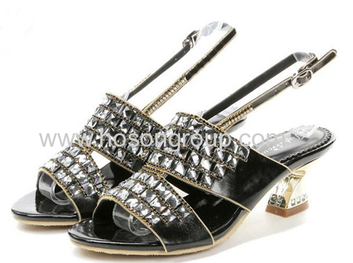 Ladies open toe rhinestone chunky heel sandals