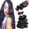 Loose Weave Lace Closure Peruvian Virgin Human Hair Weave With Closure 4X4