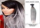 Straight 1b / Gray Remy Human Hair Extensions Tangle Free No Shedding Full Cuticle