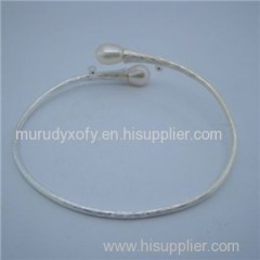 White Pearls Adustable Silver Bangles SSB003