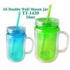 TT-1420 16OZ AS Clear Double Wall Juice Mason Jar With Handle And Straw Manufacturers