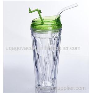 BPA Free 16OZ AS Double Wall Tumbler Plastic Drinking Water Bottle With Lid And Straw