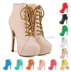 mulheres lace up high heel boots