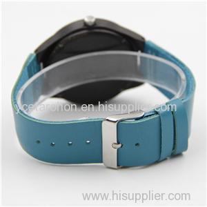Blue Leather Strap Ebony Watch For Man And Woman