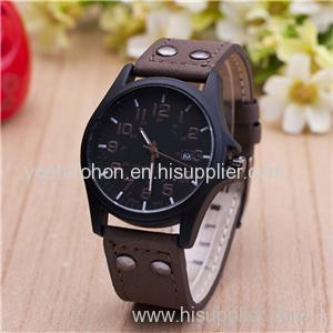 10ATM Water Resistant Leather Strap Stainless Steel Black Watch