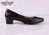 classic black low square heel office lady women leather dress shoes with quality genuine leather