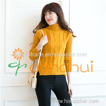 100% merino wool turtleneck cable sweater for women
