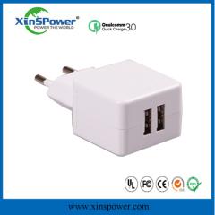 SHENZHEN 2017new fashion 2 USB ports EU Plug wiht smart IC travel charger