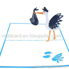Stork and baby-3d card-pop up card-birthday card-handmade card-greeting card-laser cut-paper cutting