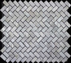 White Herringbone Freshwater Shell Mosaic Nature Mosaic Tile Wallpaper