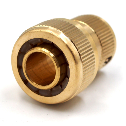 Brass 3/4  snap-in garden coupling for connecting hose.