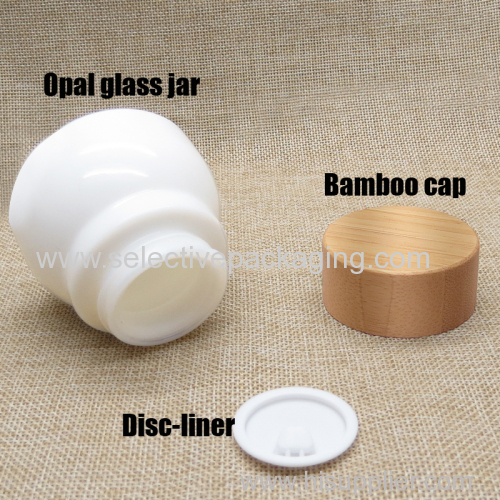 50g opal glass cream jar with bamboo top