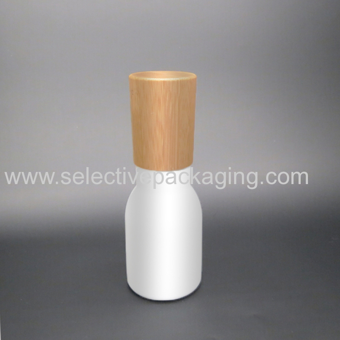 100ml high quality opal glass lotion bottle bamboo lid