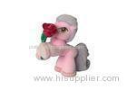 Surface Flocked Plastic Pony Toys / Horse Set Animal Figure With Flower