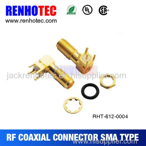 Right Angle RF Connector PCB Mount Through Hole SMA Jack