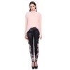 Winter Casual Warm Stretchy Chirstmas Fashion Snowflake High Waisted Faux Leather Leggings