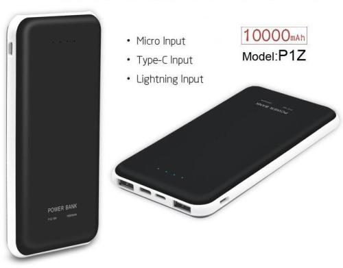 10000mah Li polymer external battery rohs power bank with 3 inputs