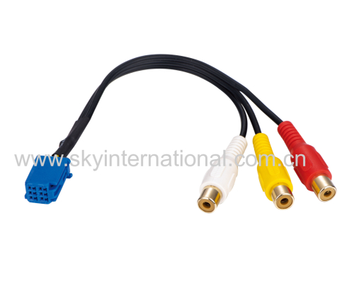 Car Audio Video cable for Toyota Blue 6pin connector to 3 RCA female 30cm