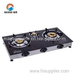 7mm Tempered Glass Panel Triple Burner Catching Fire Gas Cooker