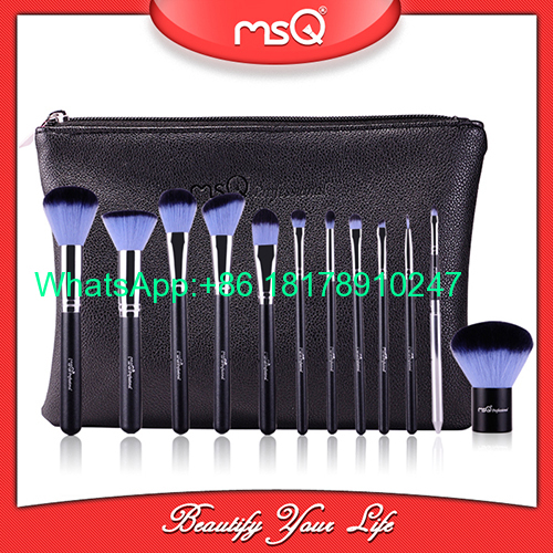 MSQ 12pcs Makeup Brushes Alminium Ferrule Cosmetic Tool High Quality Synthetic Hair With PU Leather Case