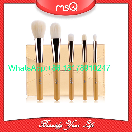 MSQ 5pcs Makeup Brushes Set Synthetic Hair Wood Handle with Unique Design Envelope Style Cosmetic Case