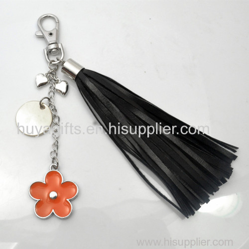 Customized Pu Leather Tassel Keychain Pendant Accessory for Women Handbag