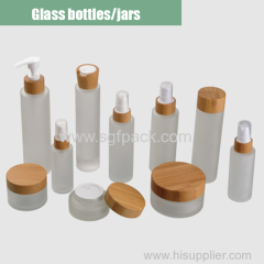 Frosted glass bottles and cream jar bamboo bottle customized