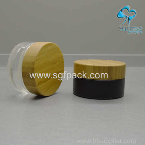 fancy 30ml 50ml black coating cosmetic glass jar for face cream with gold ring wood cap