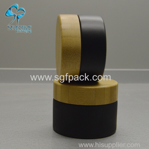 fancy 30ml 50ml black coating cosmetic glass jar for face cream with gold ring wood cap