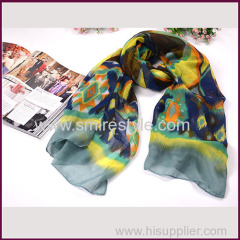 Colorful Digital Printed Polyester Shawls and Wraps Girls Silk Feel Long Shawl