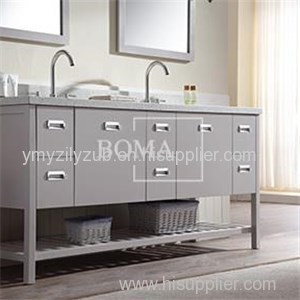 72 Grey Bathroom Vanity Base Double Sink With Shaker Drawers And Shelves