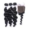 Brazilian Virgin Hair Loose Wave 3 Pcs Hair Bundles With 1 Pc Lace Closure