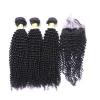 Indian Virgin Hair Kinky Straight 3 Pcs Hair Bundles With 1 Pc Lace Closure