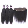 Peruvian Virgin Hair Kinky Straight 3 Pcs Hair Bundles With 1 Pc Silk Base Closure