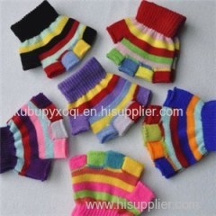 Children 's Colored Stripes Half - Finger Gloves
