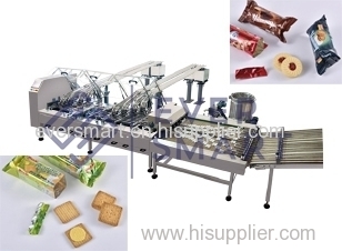 Four lane biscuit sandwiching machine with row multiplier