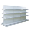 Supermarket gondola shelves with flat back panel