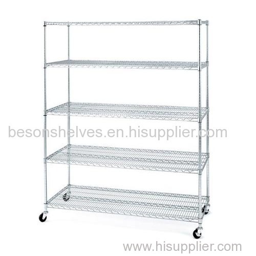 4 Layers Wire Shelving Rack With Wheels 48inchesx18inchesx72inches Chrome Plated