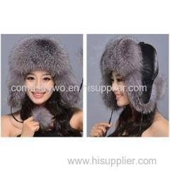 Women's Genuine Fox Fur Trapper Hat With Pom Poms Winter Ear Flaps Bomber Hats Muti Colors Russian Ushanka Outdoor Caps