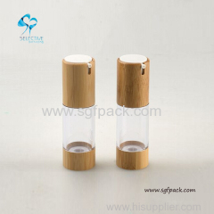 ABS plastic airless bottle with bamboo cover plastic airless bottle