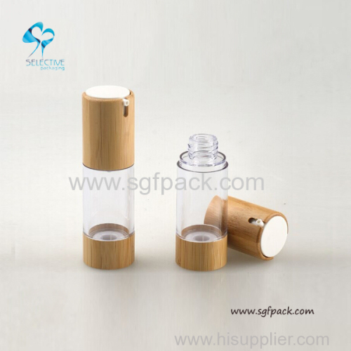 ABS plastic airless bottle with bamboo cover plastic airless bottle