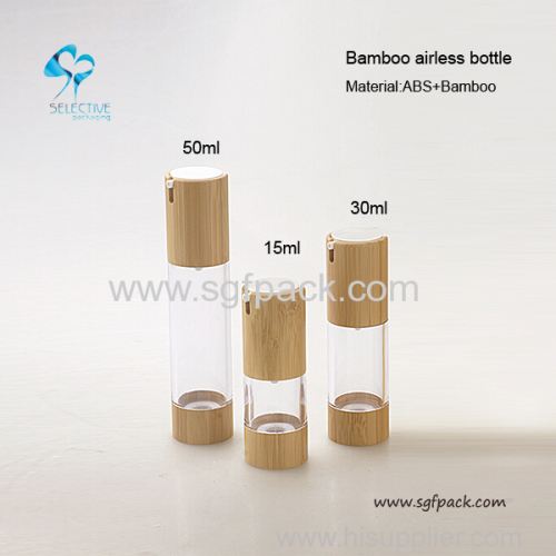 ABS plastic airless bottle with bamboo cover plastic airless bottle