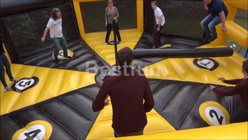 Participant meltdown Ultimate wipeout inflatable sweeper game