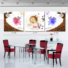 Modern Wall Art Home Decoration Printed Oil Painting 3 Panel Coffee Cup and Rose Still Life Kitchen Restaurant Decor