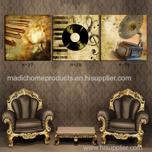 Abstract wall painting designs 3 panel printed oil painting piano gramophone still life canvas wall picture