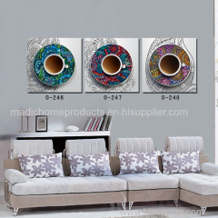 Modern wall painting for home decoration 3 piece framed oil painting national style coffee cup still life printings