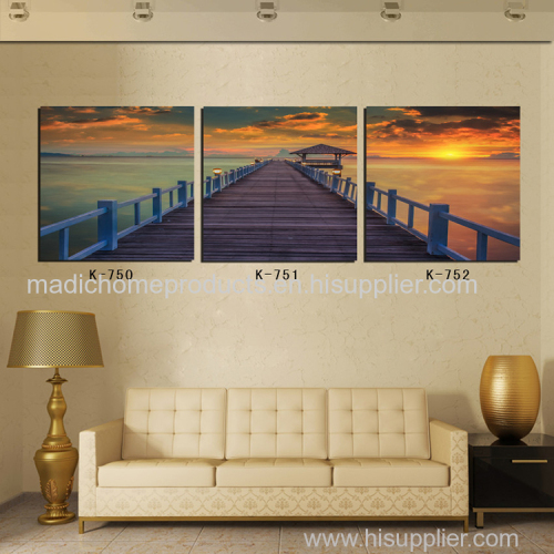 Oil painting of landscape 3 panel beautiful trestle in sunset canvas printing pictures