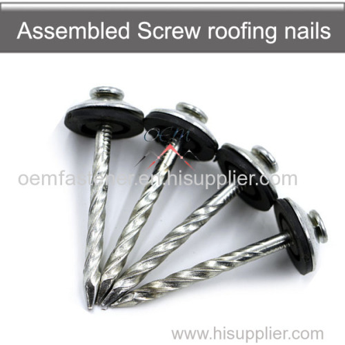 Assembled roofing nails with ring shank